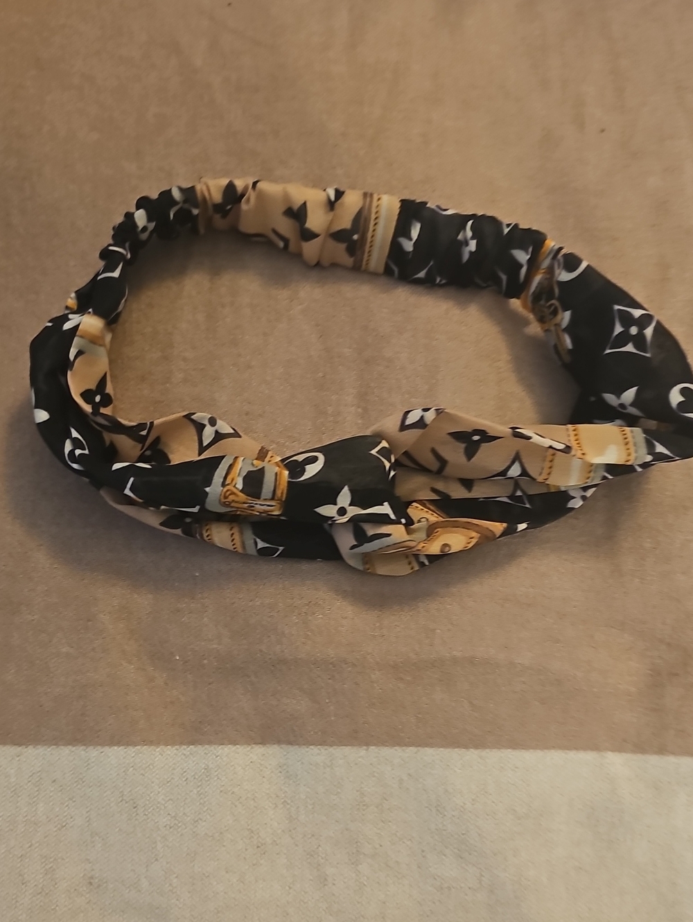 Black & Beige LV Patterned Knotted Headband